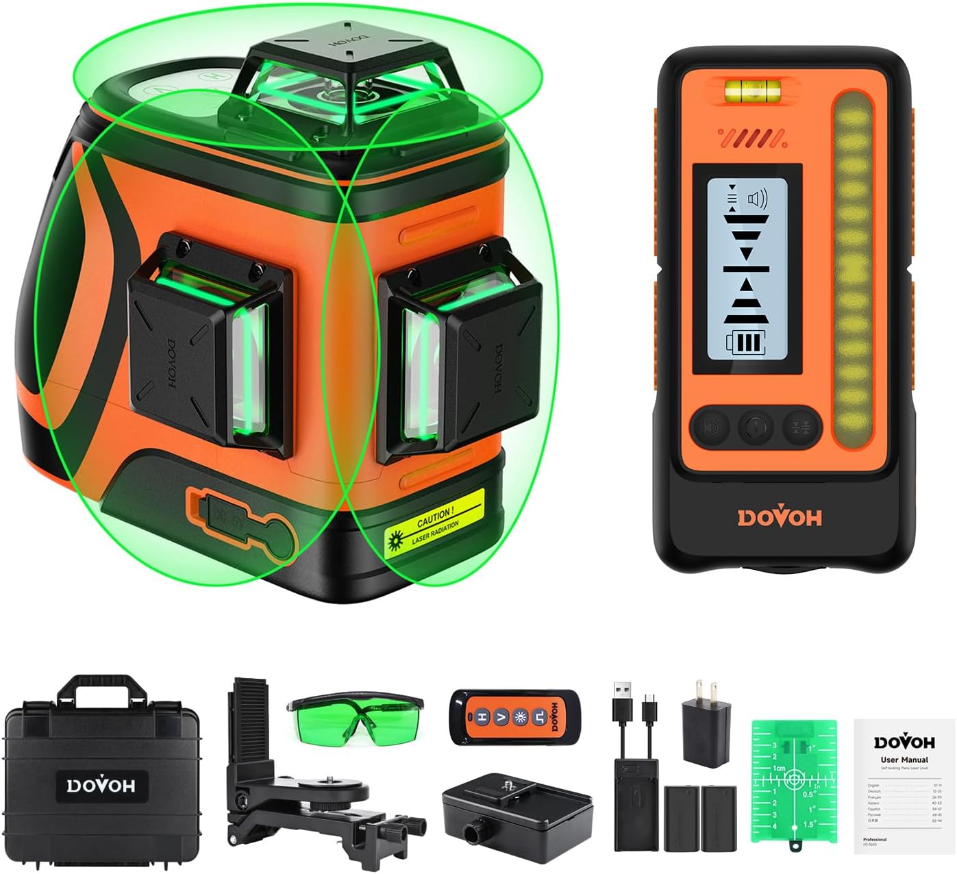 DOVOH Outdoor Laser Level 360 Self Leveling with Receiver, H3-360G-KIT