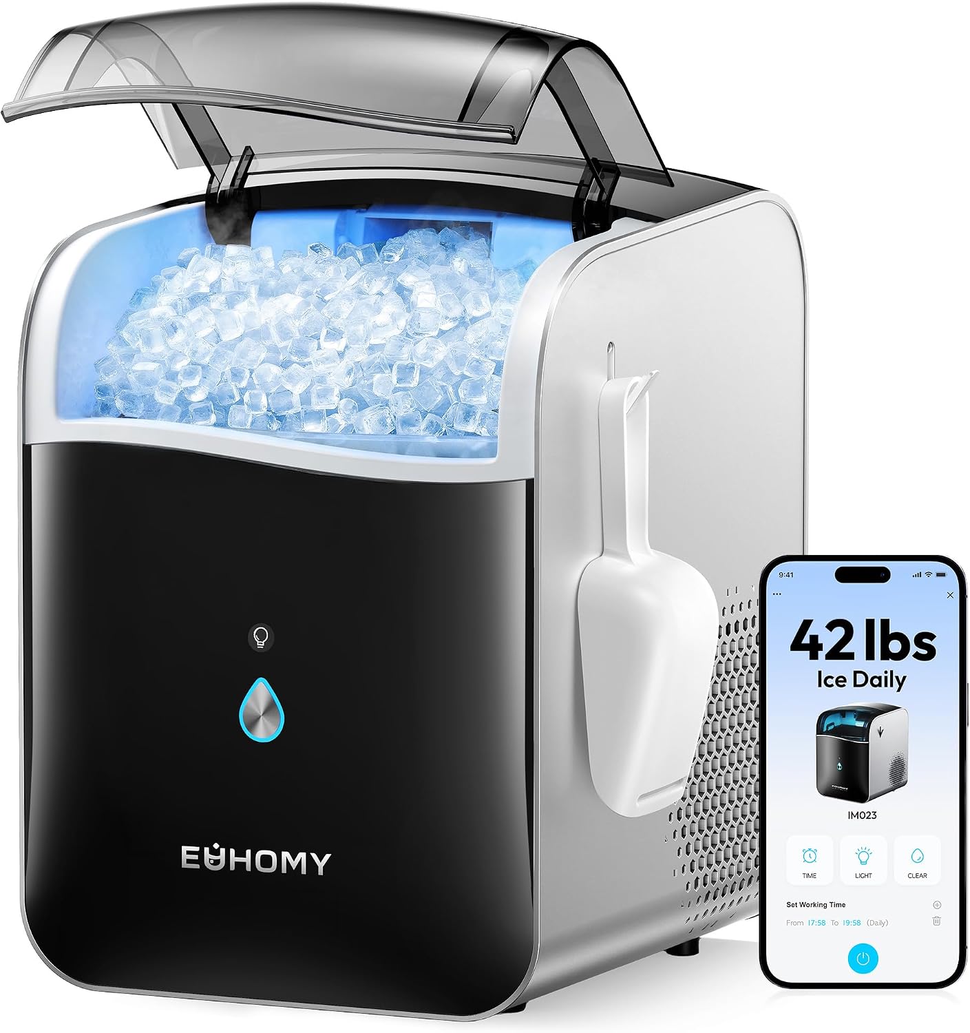 EUHOMY Smart Nugget Ice Maker Countertop, 42lbs/24H, Ready in 7 Mins,…