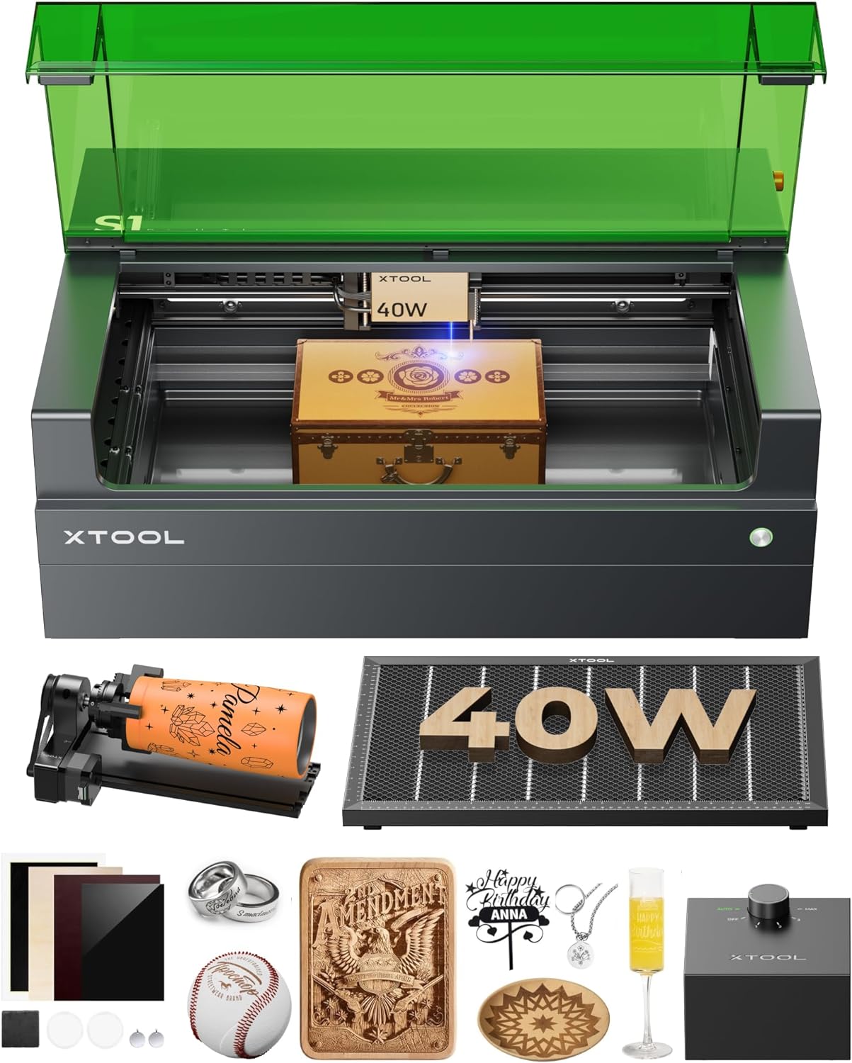 xTool S1 40W Laser Cutter and Laser Engraver for Tumblers, 23.93" x…