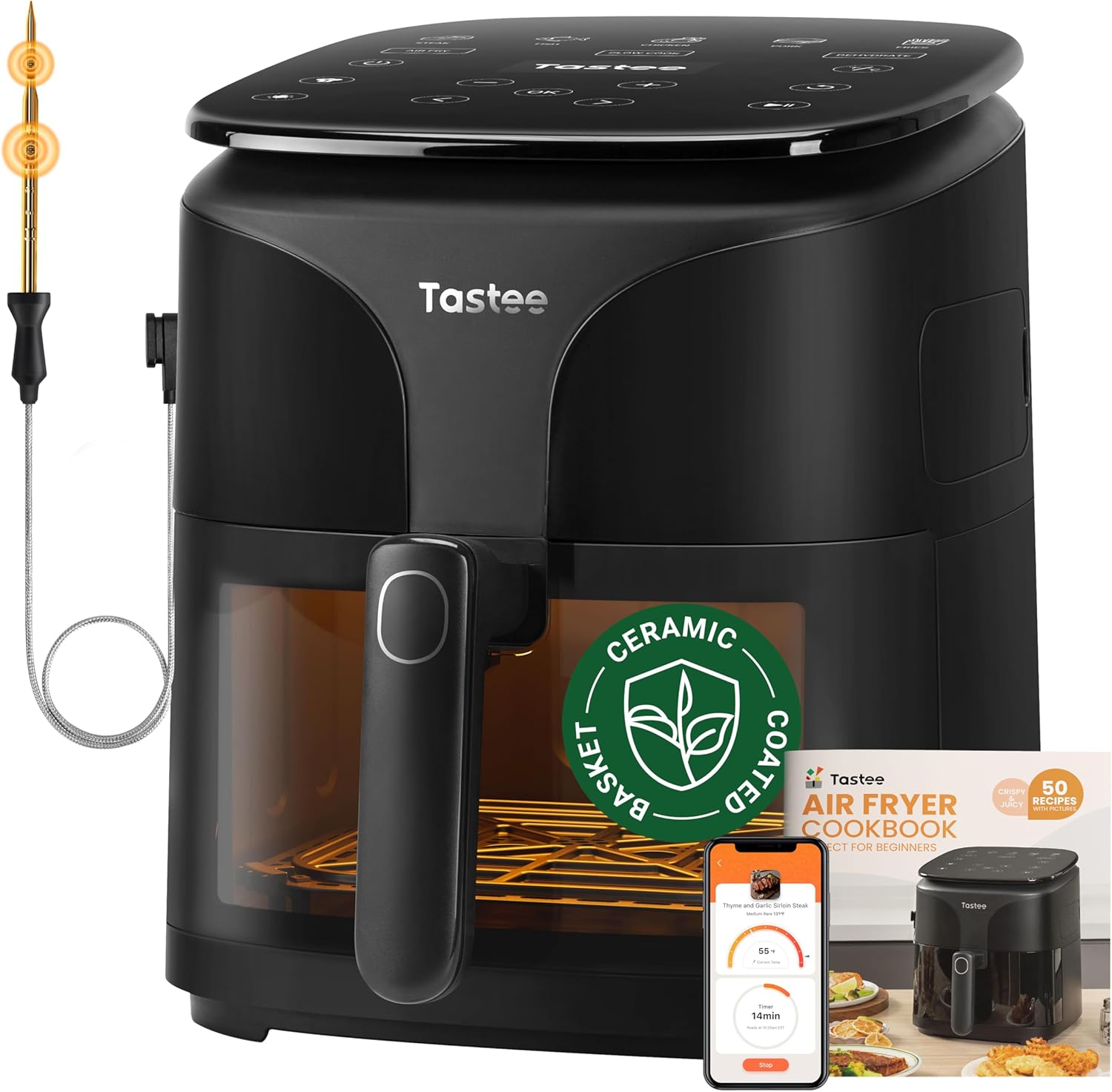 Tastee Ceramic Air Fryer, 8-in-1 Compact 5.5QT AirFryers, 450°F…
